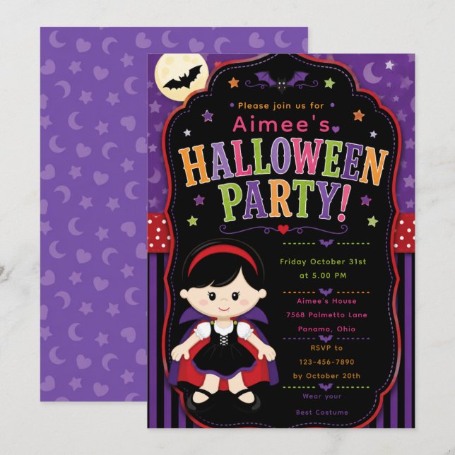 Invitation Fête d'Halloween Vampire pour Enfants (Devant / Derrière)