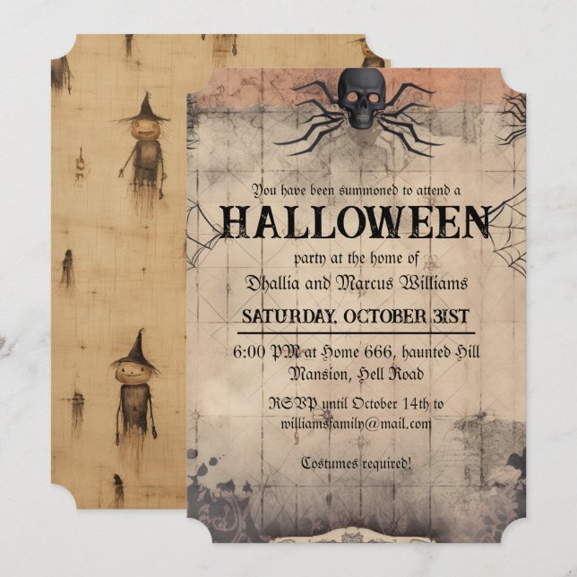 Invitation Fête d'Halloween Vintage Effrayante (Devant / Derrière)
