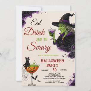 Invitation Fête d'Halloween Vintage Mangez, Buvez et Soyez Ef