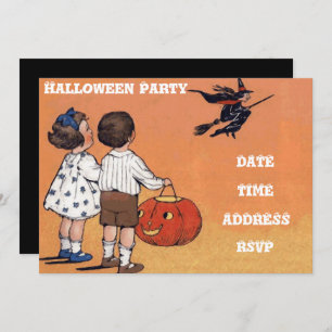 Invitation Fête d'Halloween vintages enfants avec sorcière
