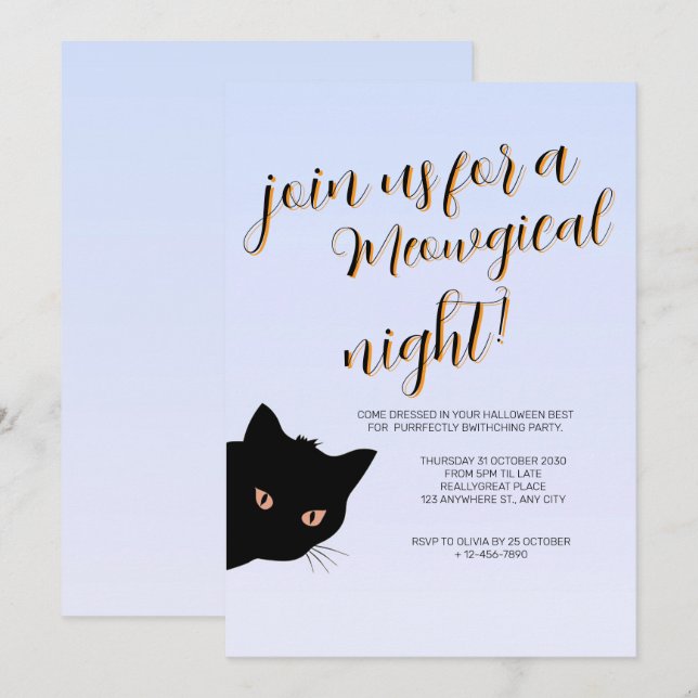 Invitation Fête d'Halloween violet, orange et noir (Devant / Derrière)
