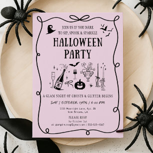Invitation Fête d'Halloween Whimsical Rose Boos & Bows
