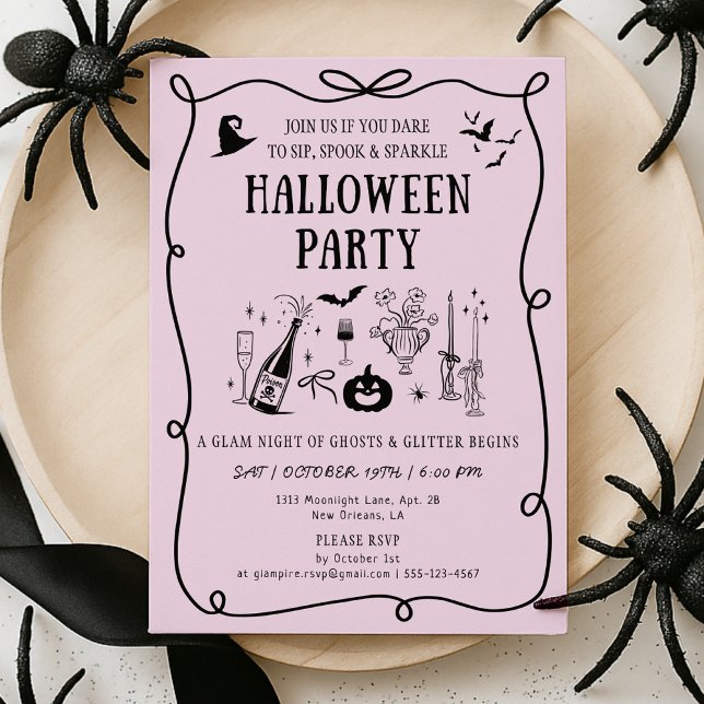 Invitation Fête d'Halloween Whimsical Rose Boos & Bows (Créateur téléchargé)