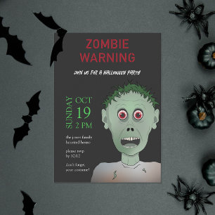 Invitation Fête d'Halloween Zombie Enfants Amusants Vert, Noi