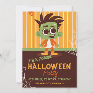 Invitation Fête d'Halloween Zombie Mignonne et Spooky pour En