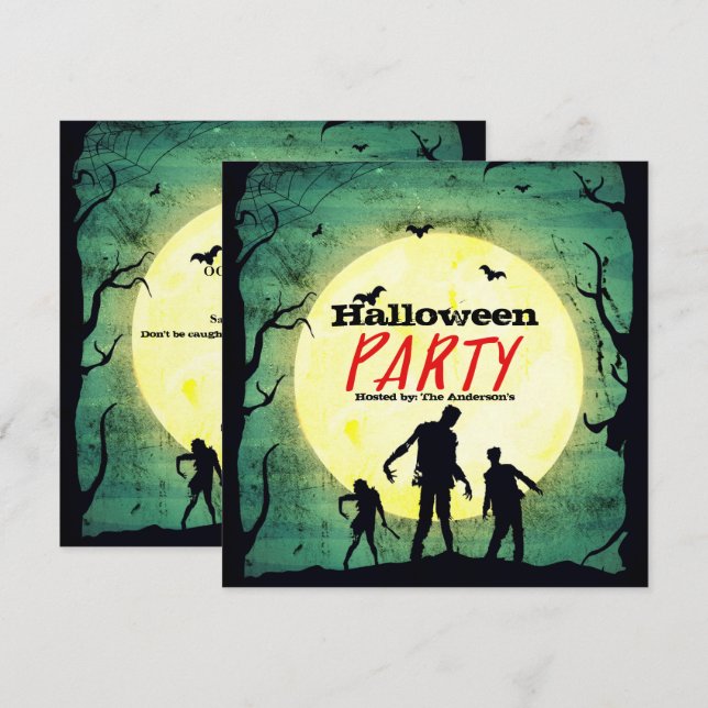 Invitation Fête d'Halloween Zombie Mort-Vivant (Devant / Derrière)