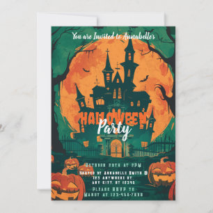 Invitation Fête d'Haunted House Jack-O' Lanterns d'Halloween