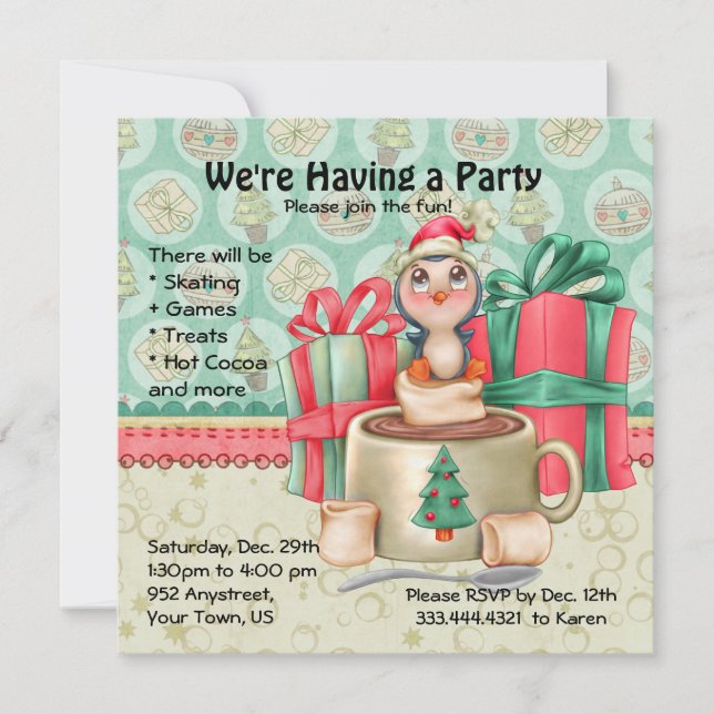 Invitation Fête d'hiver Cocoa Penguin (Devant)