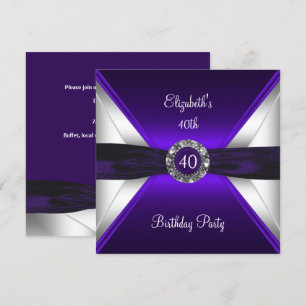 Invitation Fête diamant blanc argent 40e anniversaire violet