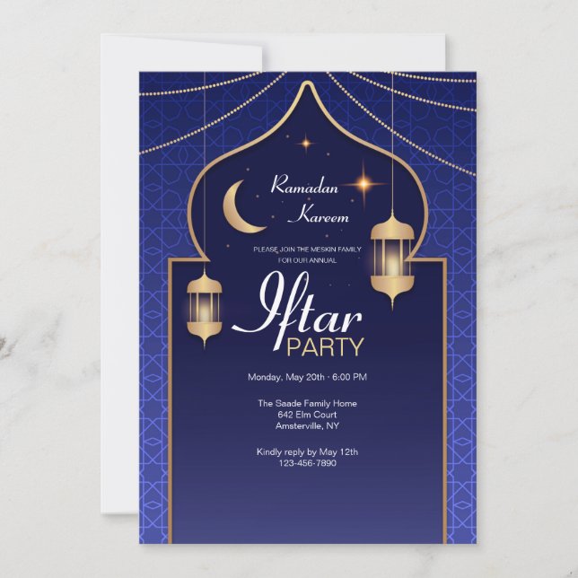 Invitation Fête d'Iftar en Bleu (Devant)
