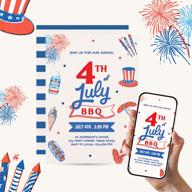 Invitation Fête d'indépendance du 4 juillet BBQ Party d'été (Créateur téléchargé)
