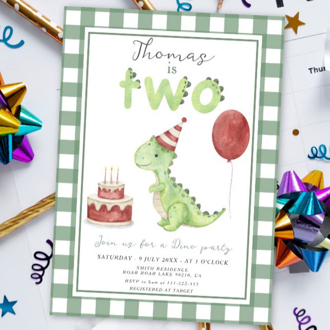 Invitation Fête Dino | Anniversaire Deux-Rex de Dinosaure Mig (Créateur téléchargé)