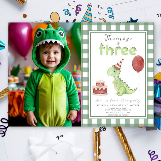 Invitation Fête Dino | Anniversaire Trois-Rex de Dinosaure Mi (Créateur téléchargé)