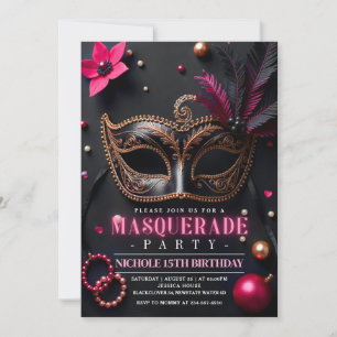 Invitation Fête d'invitation élégante Masquerade Rose