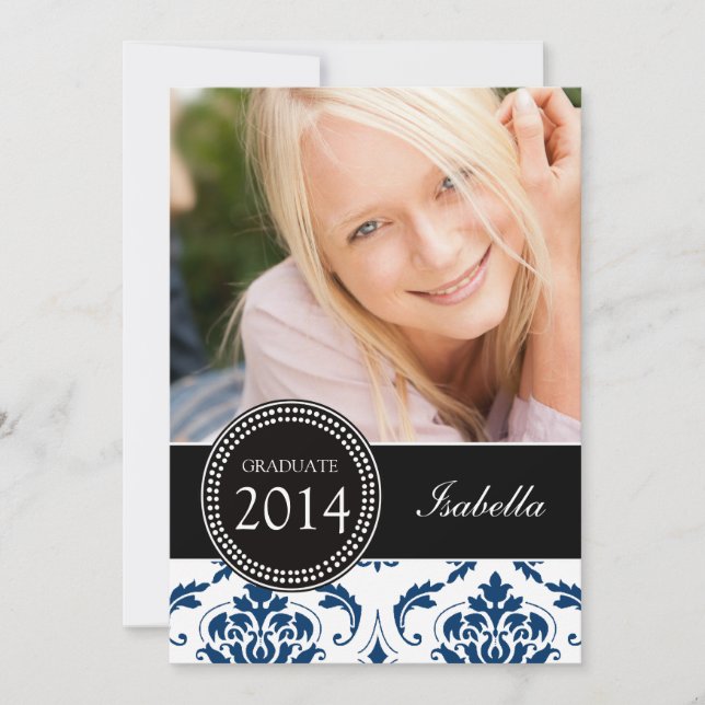 INVITATION FÊTE DIPLÔMÉE DE LA PETITE MARINE BLUE DAMASK (Devant)