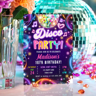 Invitation Fête Disco Faisons briller Neon Fille Lumineuse An