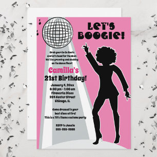 Invitation Fête disco rose pour l'anniversaire des femmes Boo
