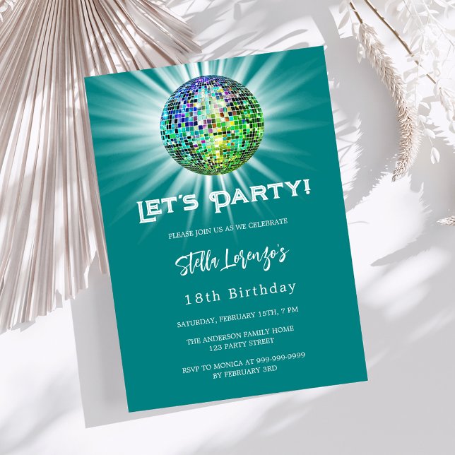 Invitation Fête Disco turquoise vert anniversaire (Créateur téléchargé)