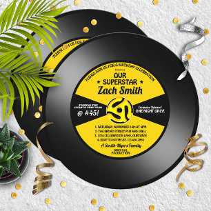 Invitation Fête Disque 45 Vinyle Vintage Fantaisiste