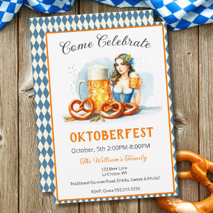 Invitation Fête d'Oktoberfest avec bière et bretzels ai