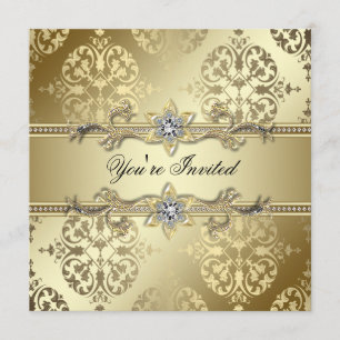 Invitation Fête Dorée Damassée Or