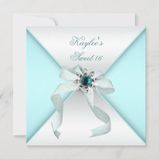 Invitation Fête douce 16 ans Bleu sarcelle Blanc
