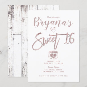 Invitation Fête Douce 16 Ans Bois Rustique Blanc Rose Gold Ro