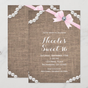 Invitation Fête douce 16 Burlap & Pearls Rose glamour