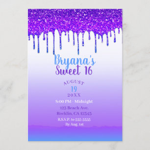 Invitation Fête Douce 16 Glitter Dégradé Rose Violet Bleu
