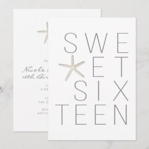 Invitation Fête Douce 16 Moderne Minimaliste Blanc Gris Plage