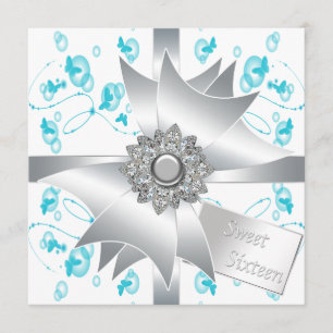 Invitation Fête Douce 16 Papillons Bulles Sarcelle