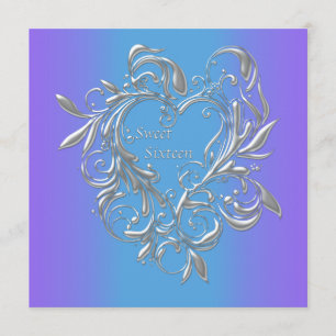 Invitation Fête Douce 16 Purple Turquoise Cœur