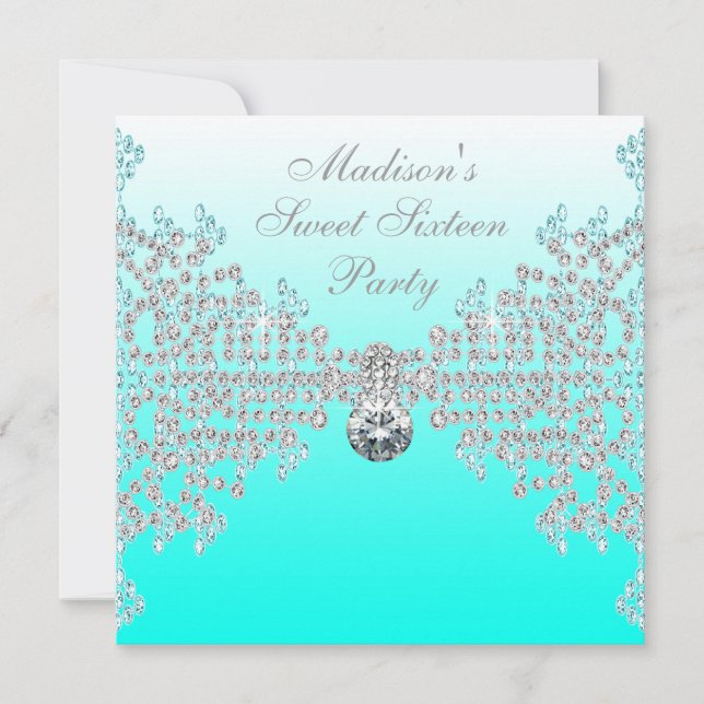 Invitation Fête douce 16 Teal Blue Ombre (Devant)