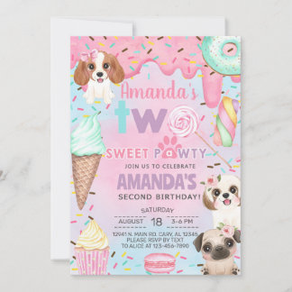 Invitation Fête douce des chiots fille deuxième, 2e anniversa