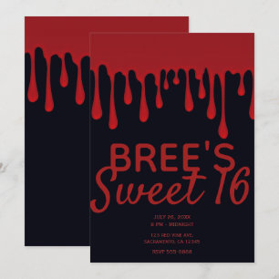 Invitation Fête Douce Halloween 16 Ans Rouge Sang Qui Goutte