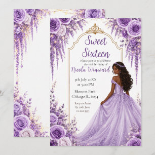 Invitation Fête Douce Lavande Or Fleurie Sweet Sixteen