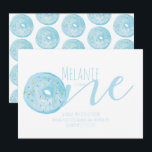 Invitation Fête douce pour le premier anniversaire au donut à<br><div class="desc">Cartons d'invitation à l'aquarelle pour le premier anniversaire avec donut Bleu</div>