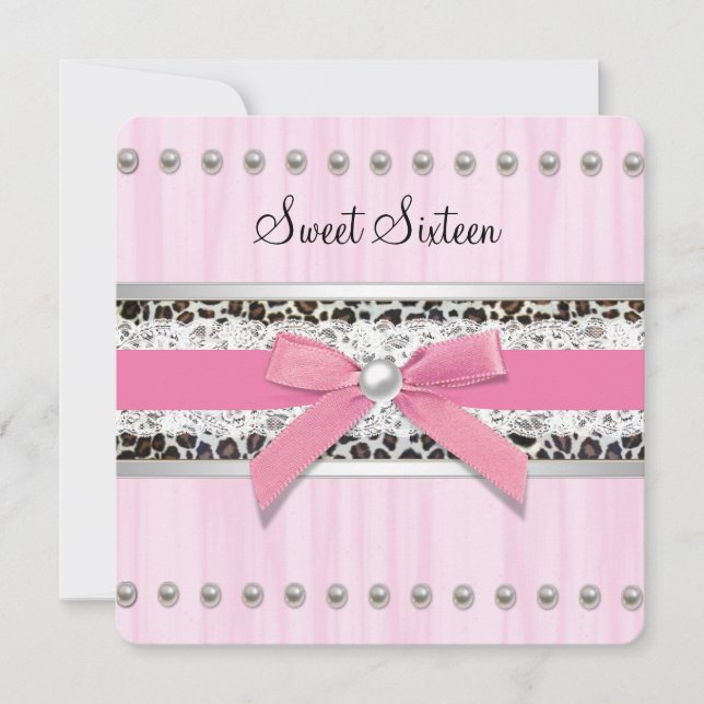 Invitation Fête douce "Sweet 16" Perle Rose Léopard (Devant)