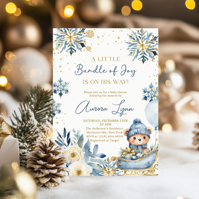 Invitation Fête d'ours bleu de Noël pour bébé garçon  (Créateur téléchargé)