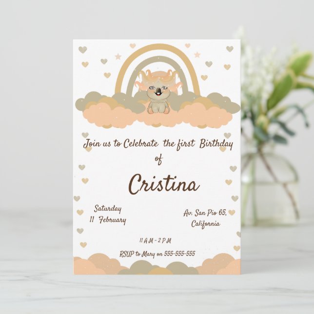 Invitation Fête d'ours de koala d'arc-en-ciel de nuage magiqu (Debout devant)