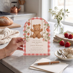 Invitation Fête d'ours en peluche aux fraises pour bébé