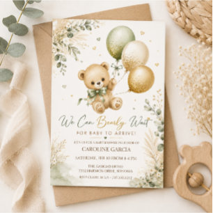 Invitation Fête d'ours en peluche avec ballon pour bébé