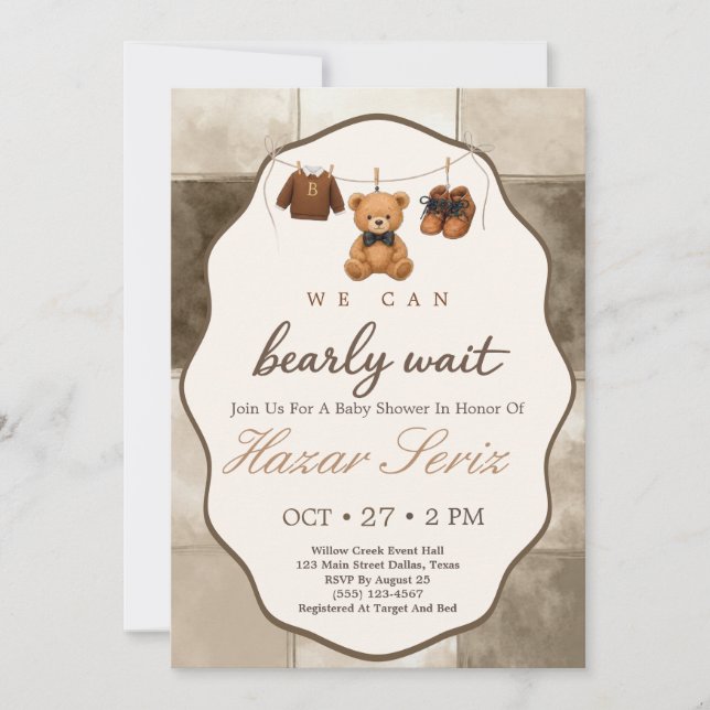 Invitation Fête d'ours en peluche Bientôt bébé (Devant)
