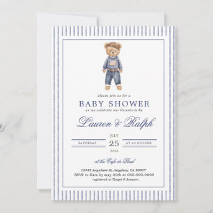 Invitation Fête d'ours en peluche bleu inspirée pour bébé