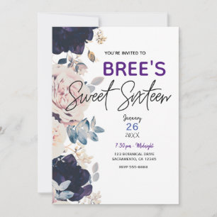 Invitation Fête Douze Ans Fleur Botanique Rose & Bleu Rougiss