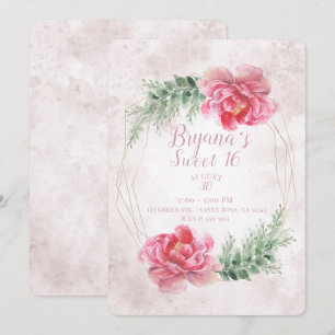 Invitation Fête Douze Ans Fleurs Aquarelle Rose Rougissant