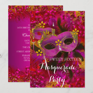 Invitation Fête Douze Ans Mascarade Florale Or Rose