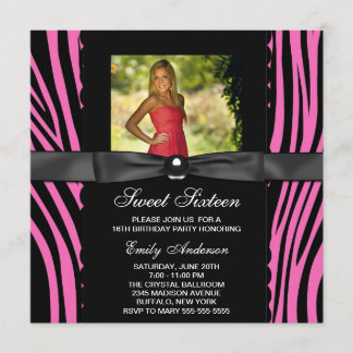 Invitation Fête Douze Ans Photo Zèbre Rose Chaud