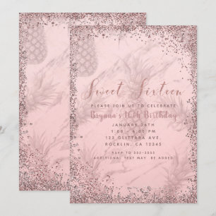 Invitation Fête Douze Ans Rose Pailleté Or Rose Glittering An