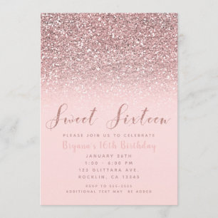 Invitation Fête Douze Ans Rose Pailleté Or Rose Paillettes